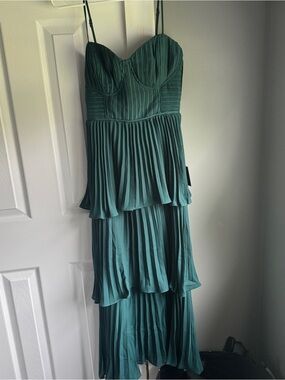 Lulus Cascading Crush Emerald Tiered Bustier Midi Dress